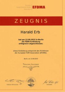 Zertifikat in FDM nach Typaldos â€“ Heilpraktiker mit Fortbildung im Faszien-Distorsions-Modell zur Behandlung von Schmerzen und Bewegungseinschränkungen durch manuelle Faszien-Techniken.