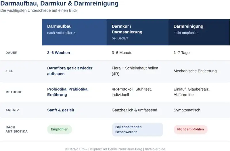 Darmaufbau, Darmkur und Darmreinigung im Vergleich